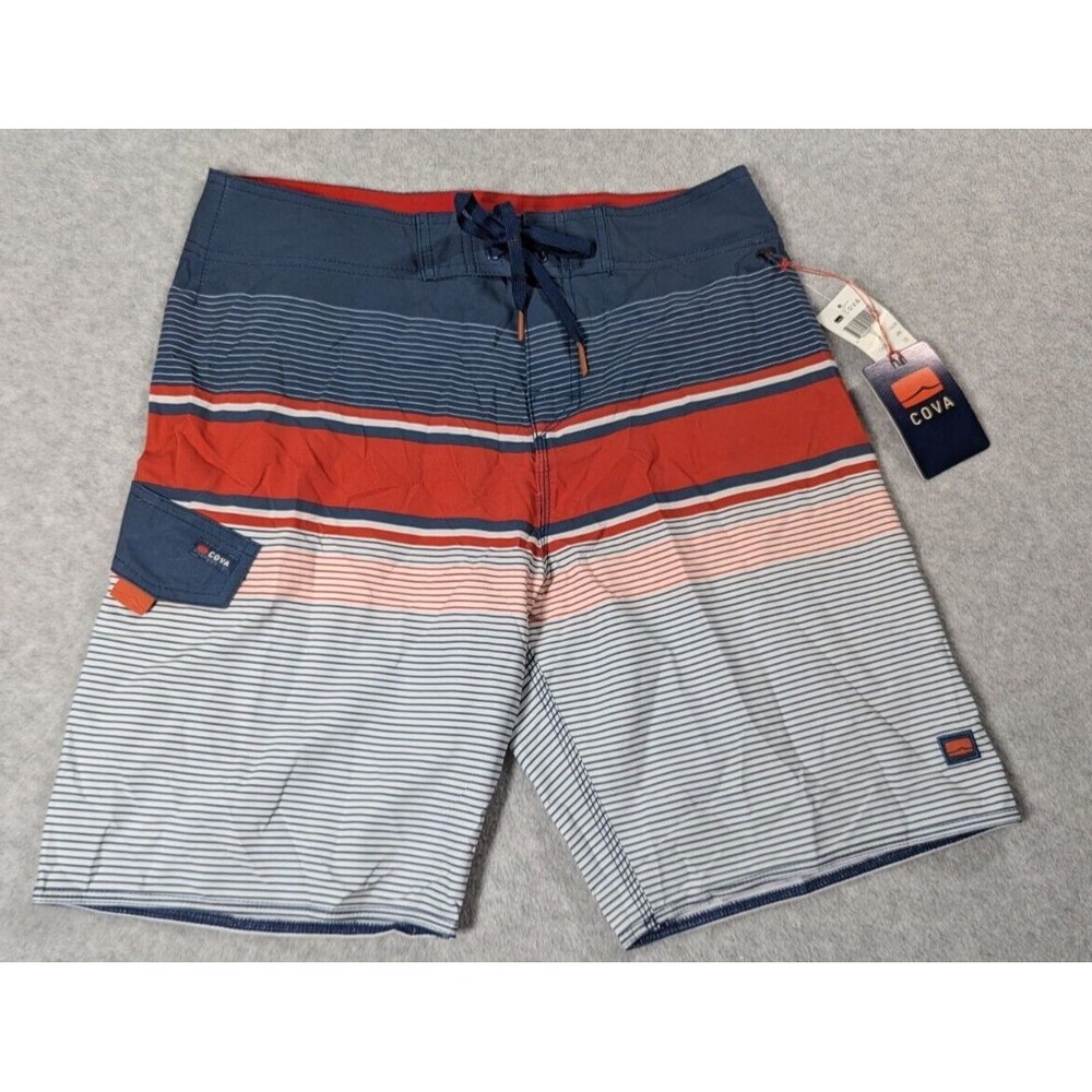 COVA Men Shorts 30x8 NWT Striped Drawcord Sportwear‎ Flat Front Casual